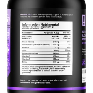 Foto 2 | Biotina - Colágeno y Vitamina E 100 Cápsulas Collagen Bio B Life