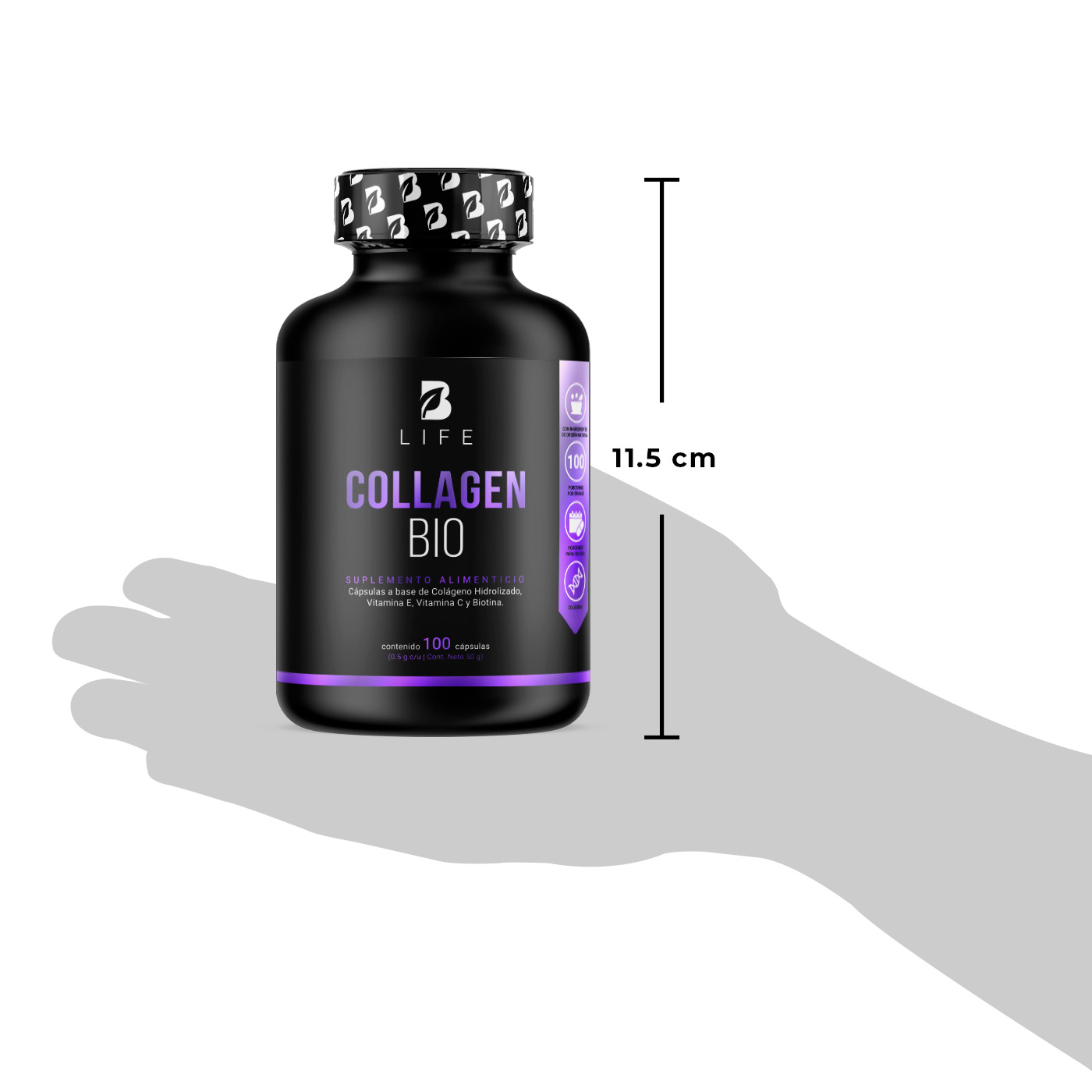 Foto 7 pulgar | Biotina - Colágeno y Vitamina E 100 Cápsulas Collagen Bio B Life
