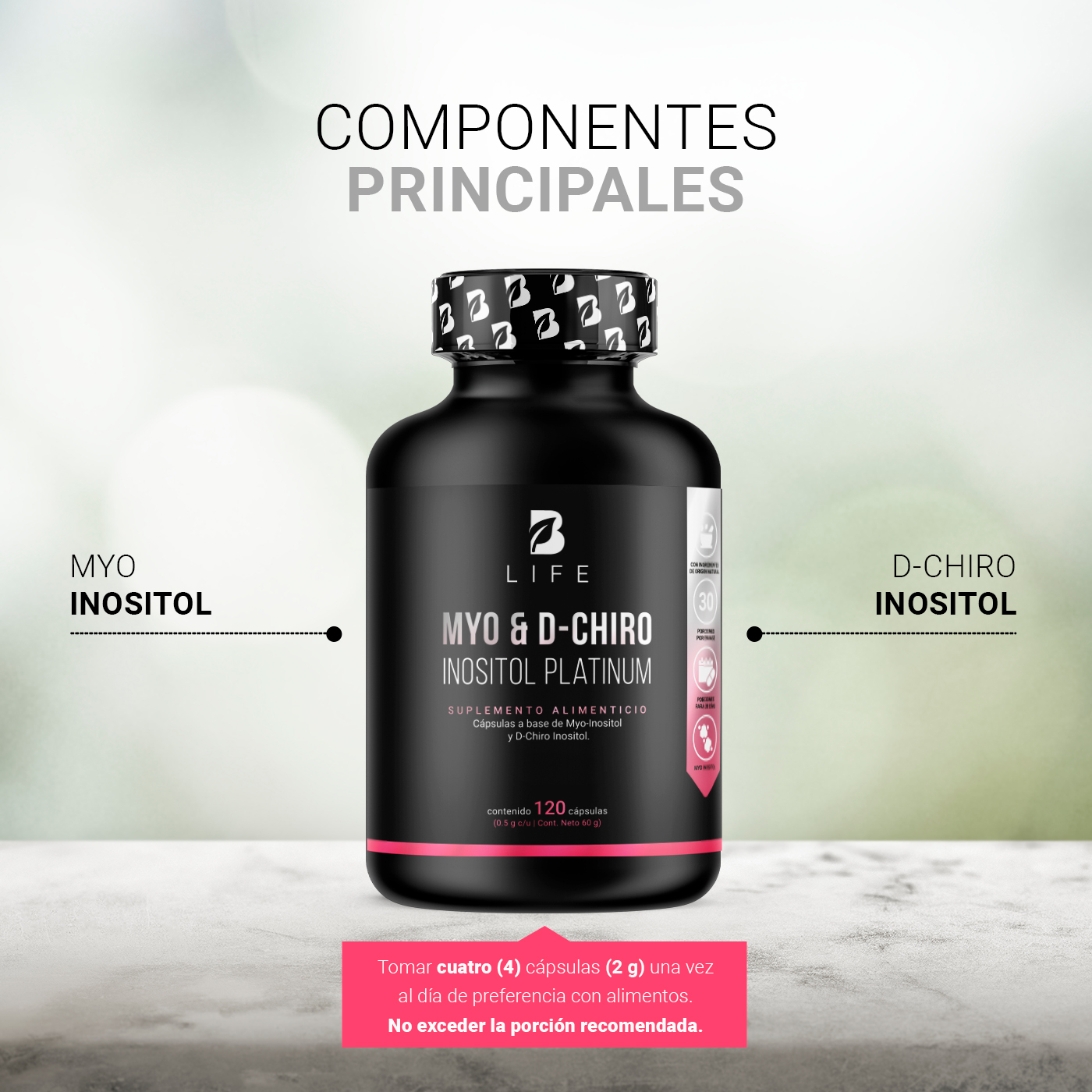 Foto 4 pulgar | Suplemento Alimenticio B Life Myo y D-Chiro Inositol 120 Cápsulas