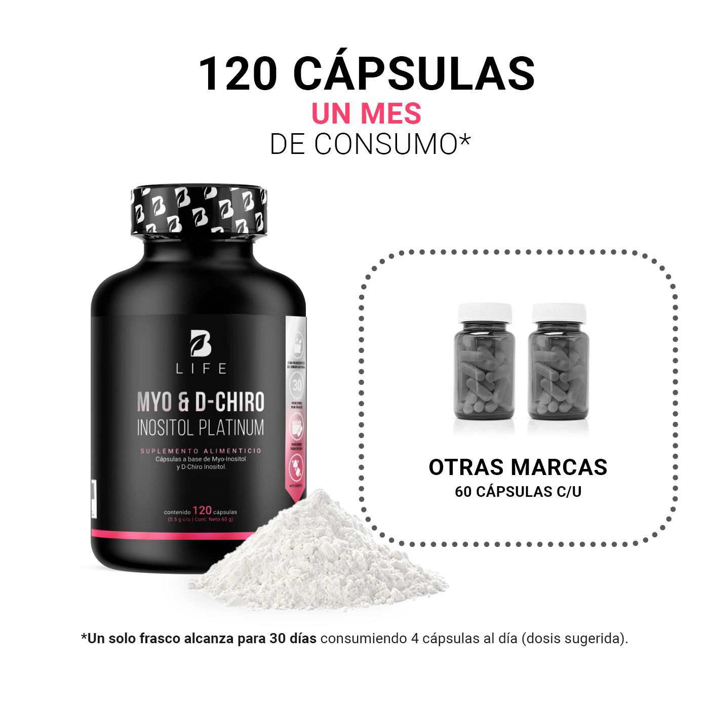 Foto 5 pulgar | Suplemento Alimenticio B Life Myo y D-Chiro Inositol 120 Cápsulas