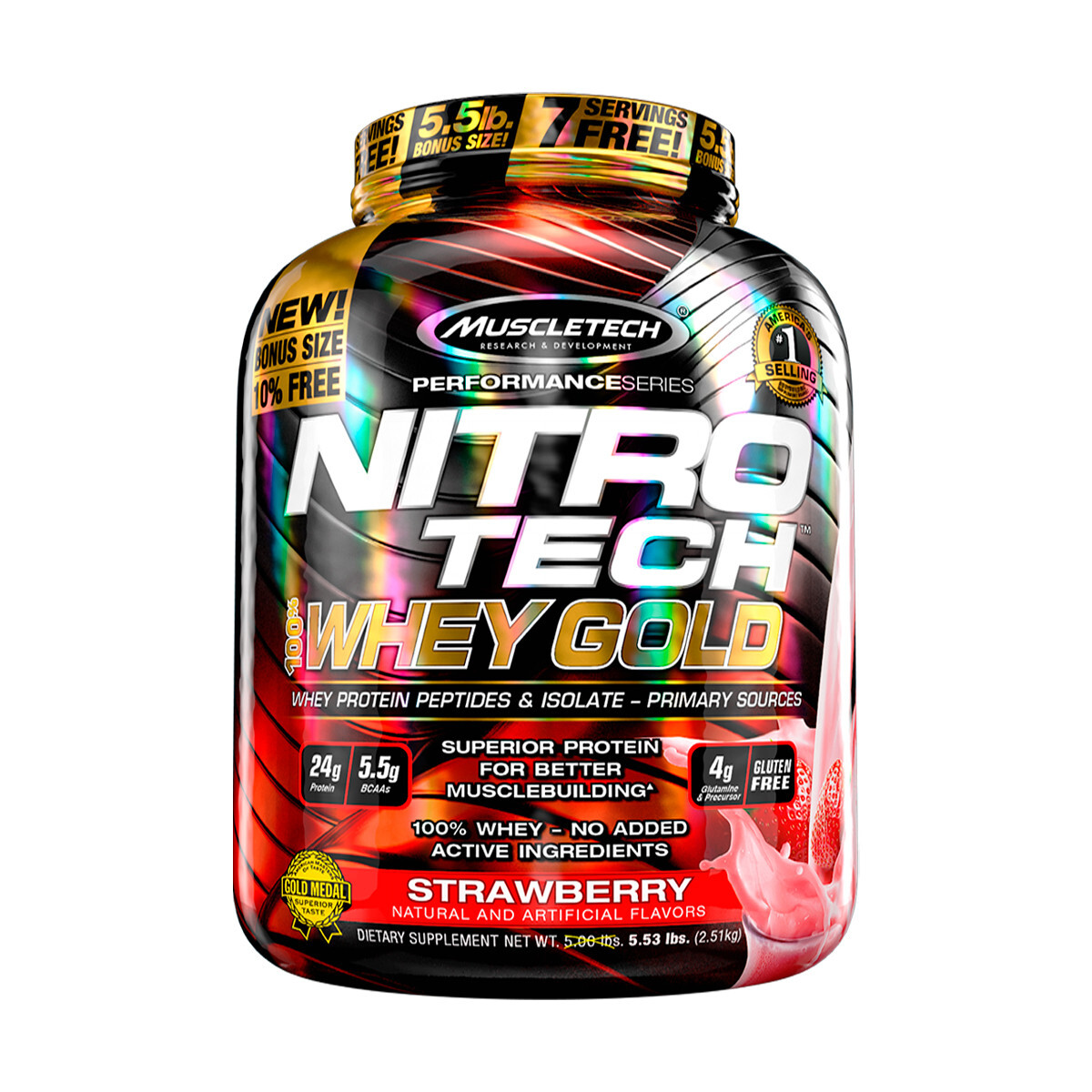 Foto 2 pulgar | Proteína Nitro Tech Whey Gold Muscletech Sabor Strawberrty Shortcake