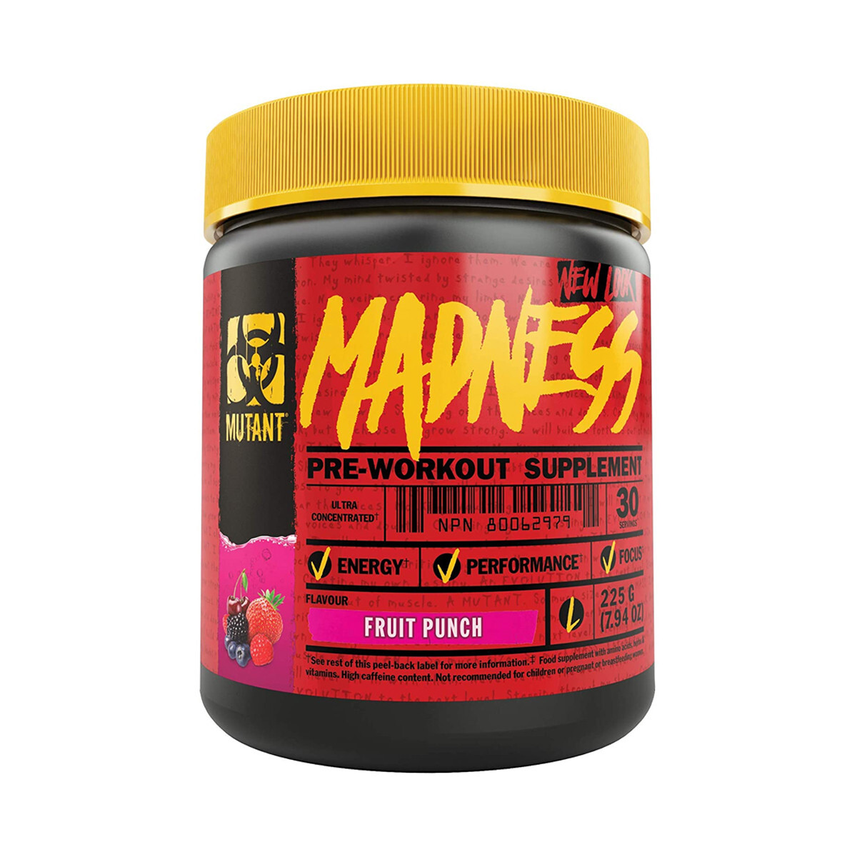 Foto 2 pulgar | Suplemento Alimenticio Pre Entreno Madness Mutant Sabor Ponche de Frutas 225 Gr