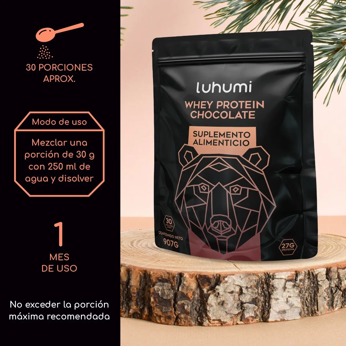 Foto 3 pulgar | Suplemento Alimenticio Whey Protein Luhumi Suero de Leche Chocolate 2 LB