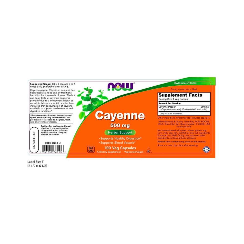 Foto 3 pulgar | Capsicum Annuum Now Pimienta De Cayena 500 Mg 100 Cápsulas