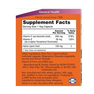 Foto 2 | Vitaminas Now Ácido Alfa Lipoico 100 mg 60 Cápsulas