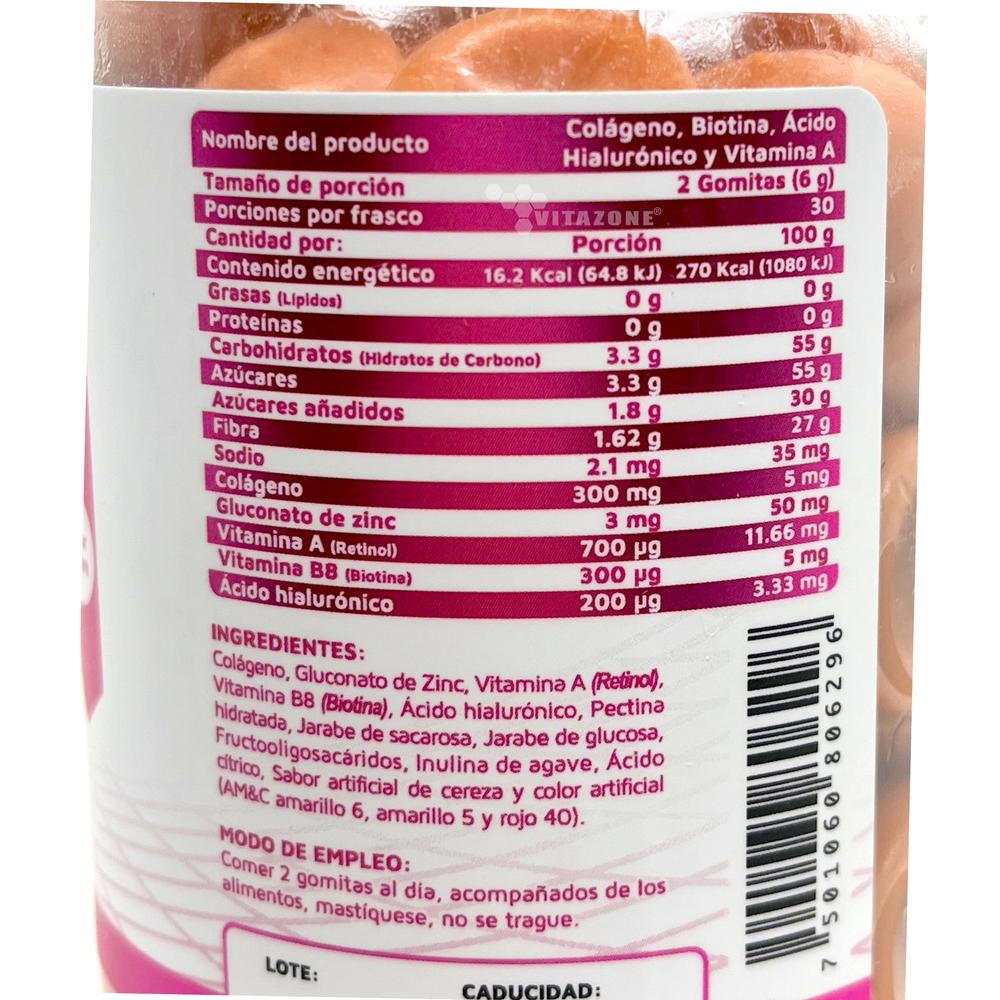 Foto 2 | Colágeno Biotina Ácido Hialurónico Vidanat 60 Gomitas Cereza