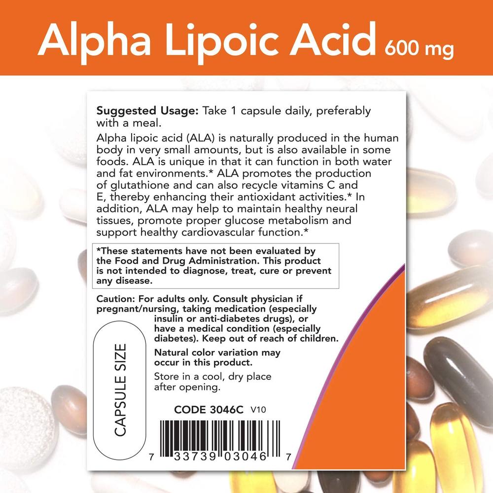 Foto 4 pulgar | Suplemento Alimenticio Now Ácido Alfa Lipoico de 60 Cápsulas