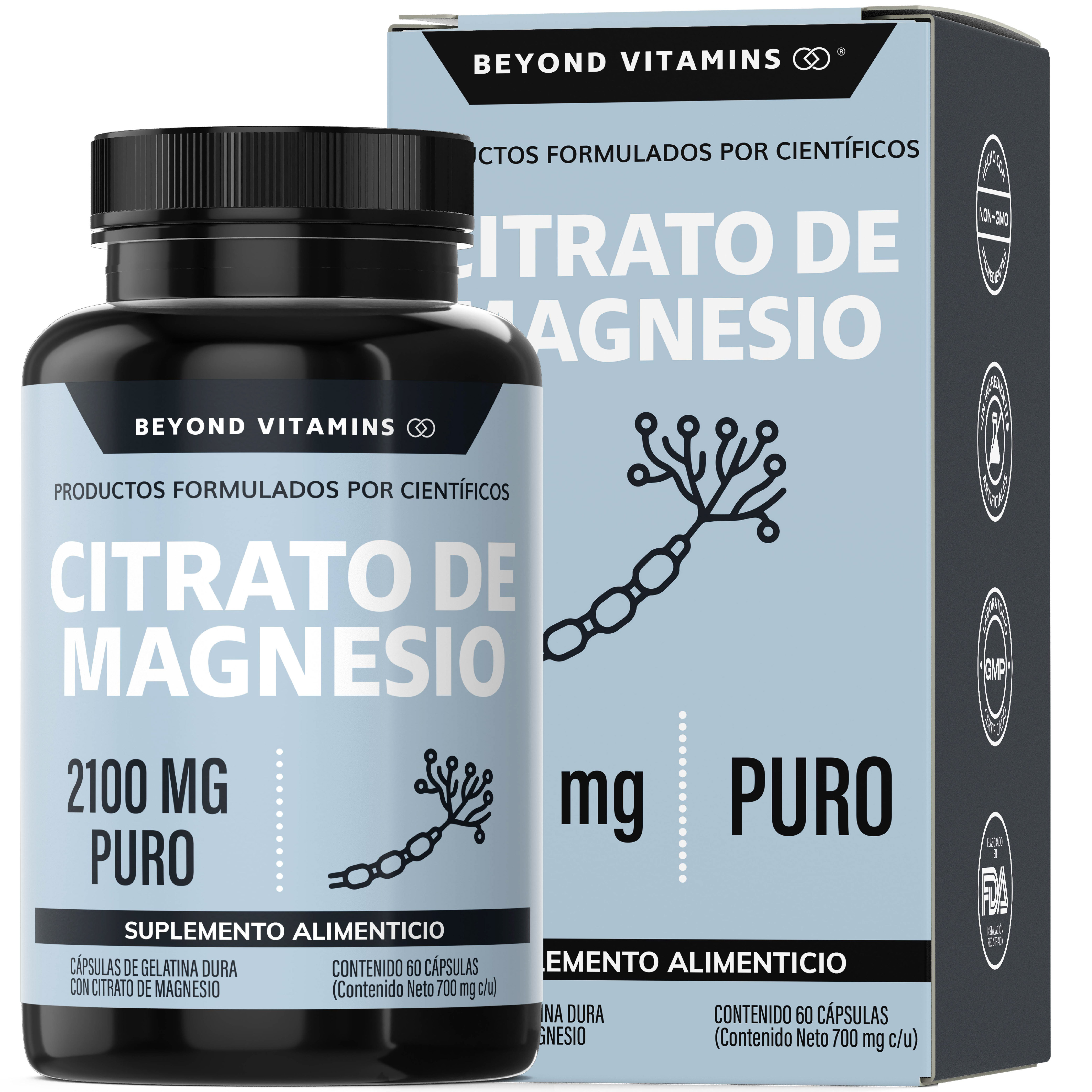 Foto 2 pulgar | Citrato De Magnesio 2100mg  - Magnesium Citrate 100% Puro - 60 Cápsulas