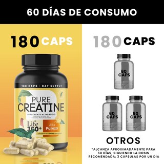 Foto 2 | Creatina Monohidratada Life 360+ Pure Creatine 180 Cápsulas