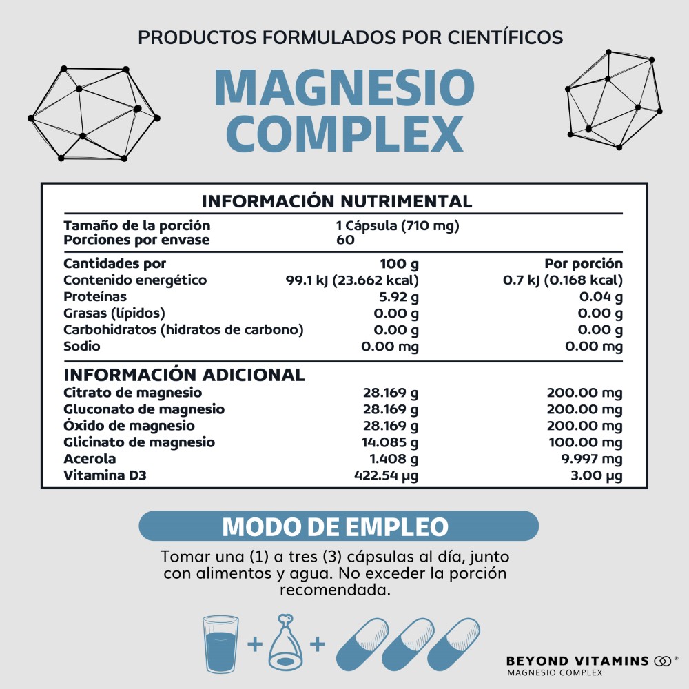 Foto 4 pulgar | Suplemento Alimenticio Magnesio Complex - 710 Mg Sin Rellenos - 60 cápsulas