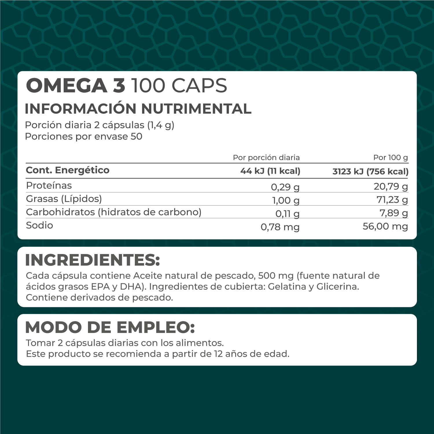 Foto 5 pulgar | Suplemento Omega 3 Pronat PN-755 Aceite de Pescado 100 Perlas
