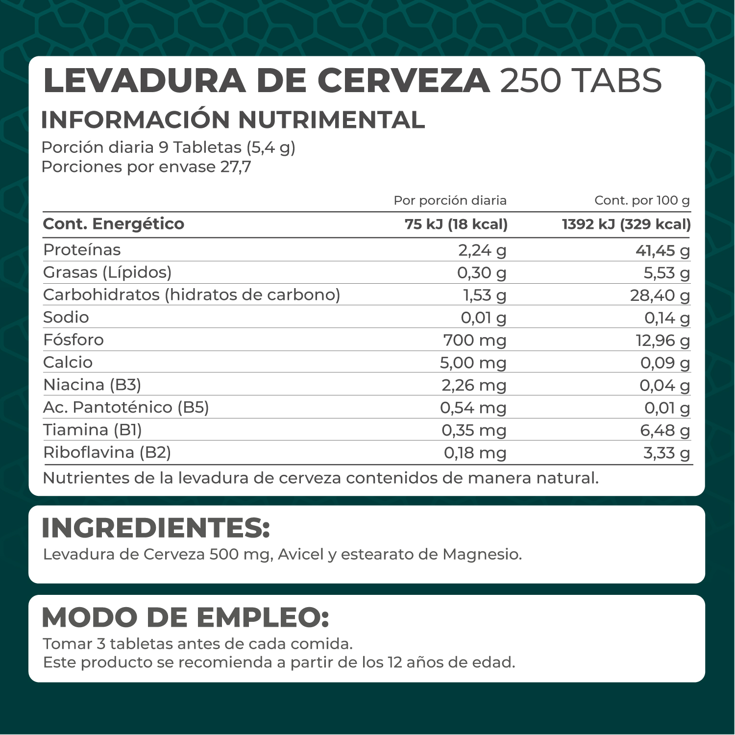 Foto 5 pulgar | Suplemento Levadura de Cerveza Pronat 250 Tabletas