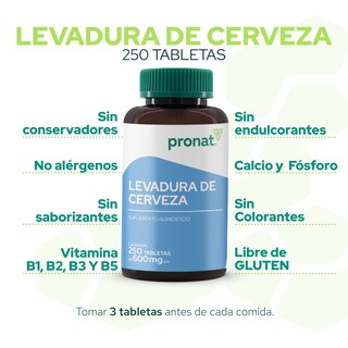 Foto 5 | Suplemento Levadura de Cerveza Pronat 250 Tabletas