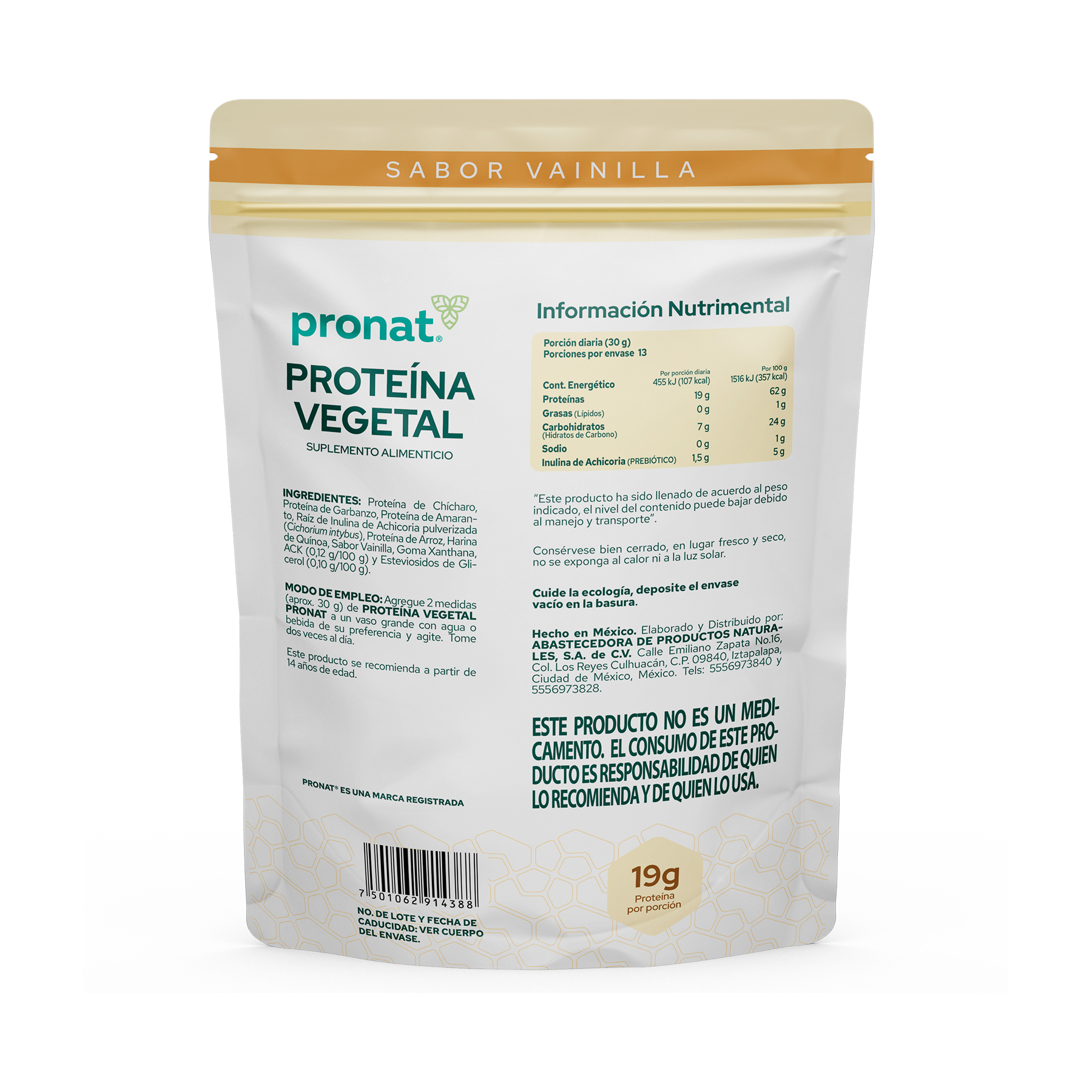 Foto 3 pulgar | Suplemento Proteína Vegetal Sabor Vainilla 400 Gr Pronat