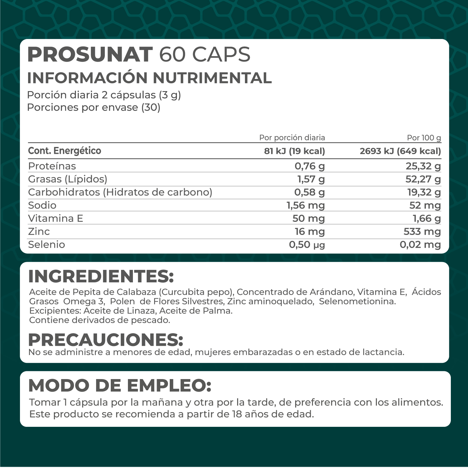 Foto 5 pulgar | Suplemento Alimenticio Pronat Prosunat Omega 3 + Zinc 60 Cápsulas