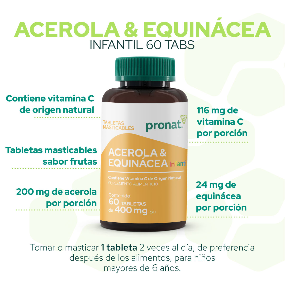 Foto 6 pulgar | Suplemento Alimenticio Pronat Acerola & Equinacea Infantil 60 Tabletas