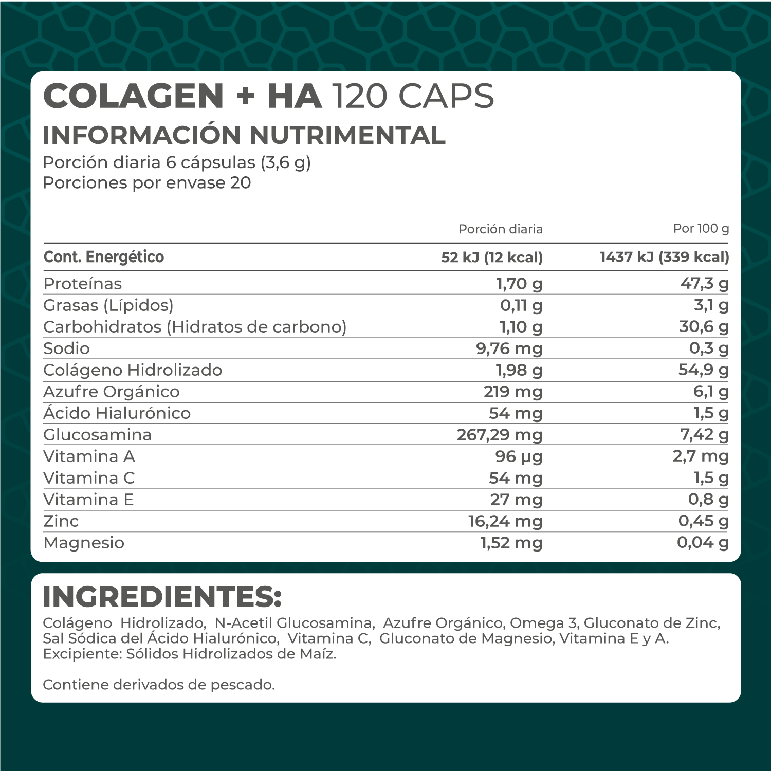 Foto 5 pulgar | Suplemento Alimenticio Pronat Colágeno Hidrolizado +ha 120 Cápsulas
