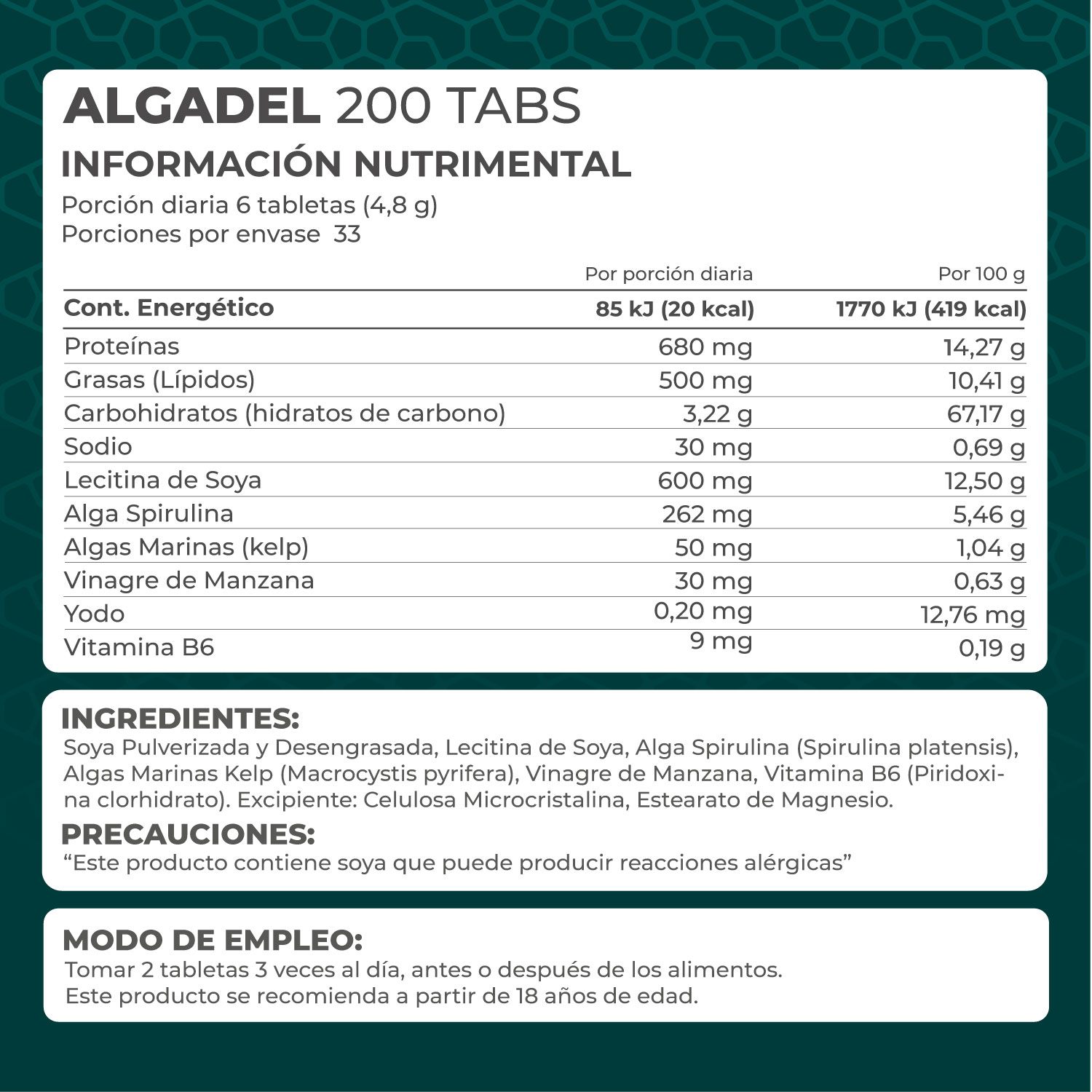 Foto 5 pulgar | Suplemento Pronat Algadel Lecitina de Soya 200 Tabletas