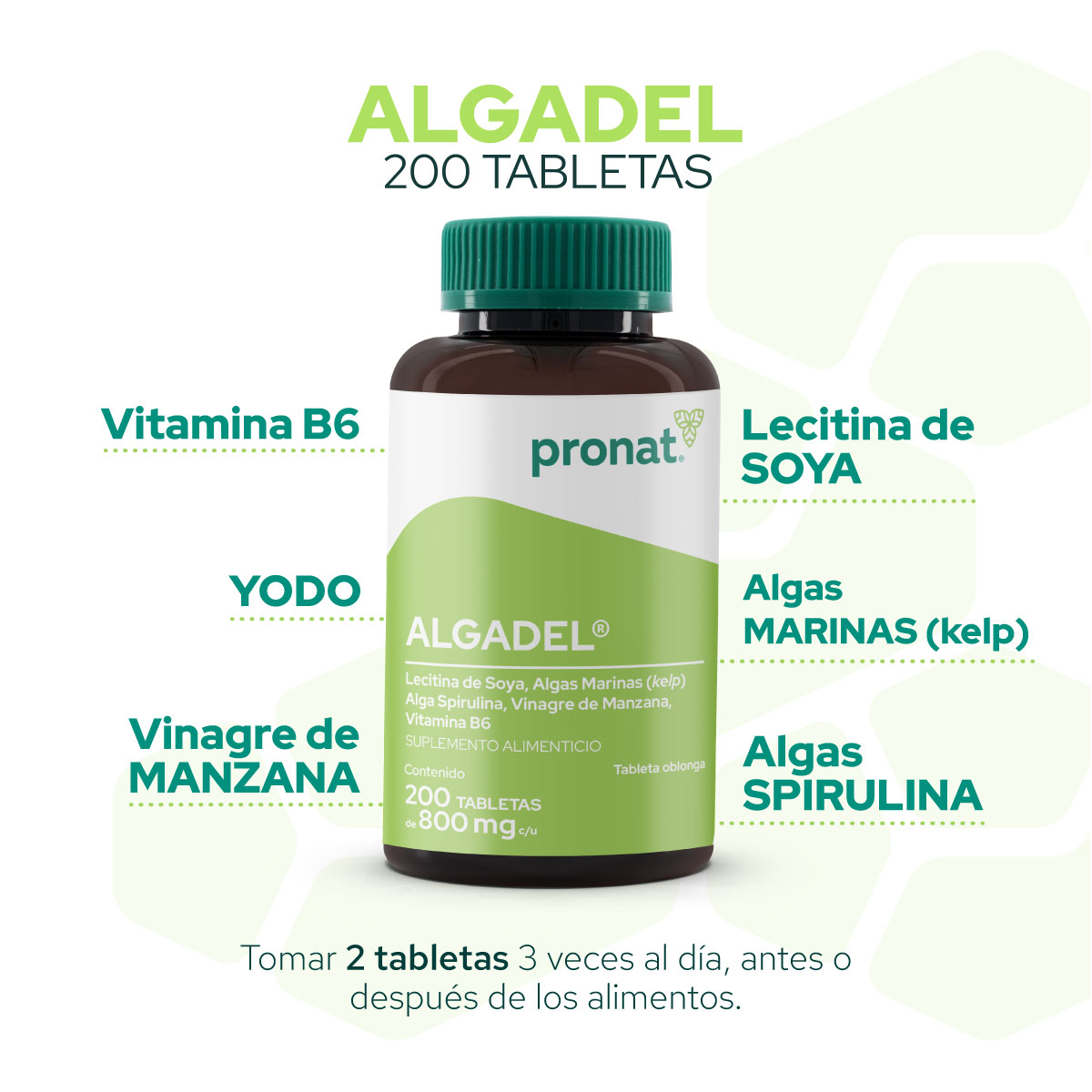 Foto 6 pulgar | Suplemento Pronat Algadel Lecitina de Soya 200 Tabletas