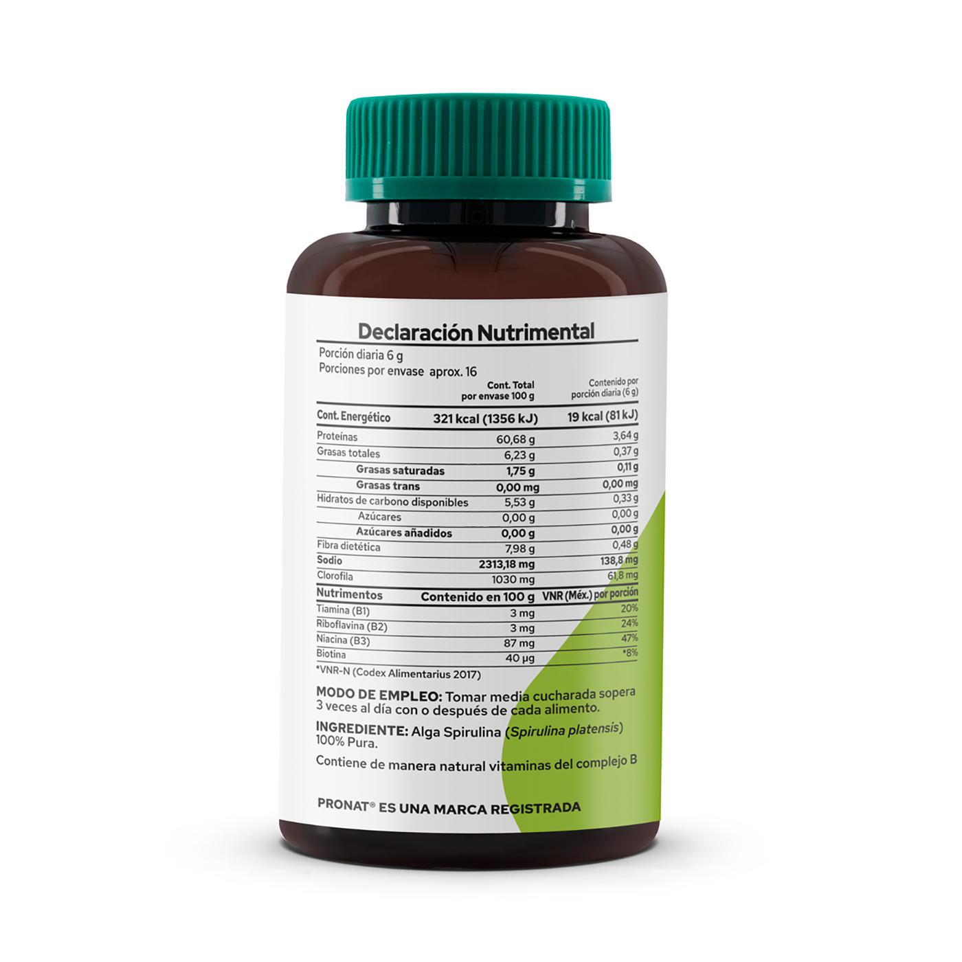 Foto 4 pulgar | Suplemento Alimenticio Pronat Alga Spirulina Orgánica Polvo 100 GR