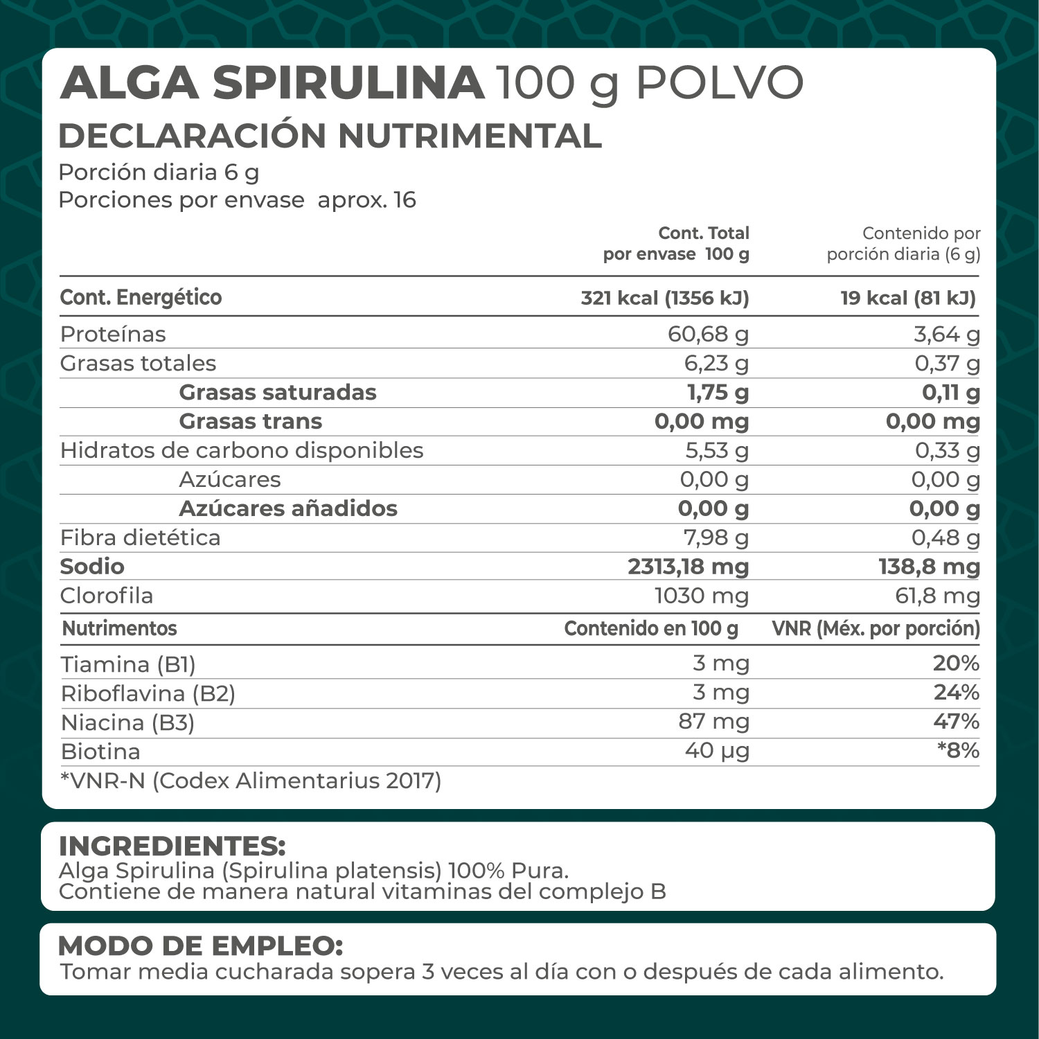 Foto 5 pulgar | Suplemento Alimenticio Pronat Alga Spirulina Orgánica Polvo 100 GR
