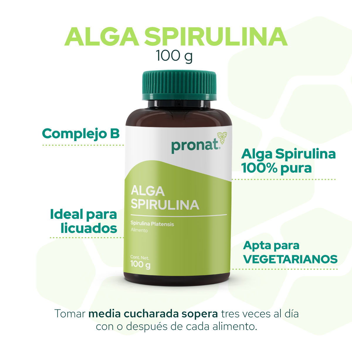 Foto 6 pulgar | Suplemento Alimenticio Pronat Alga Spirulina Orgánica Polvo 100 GR