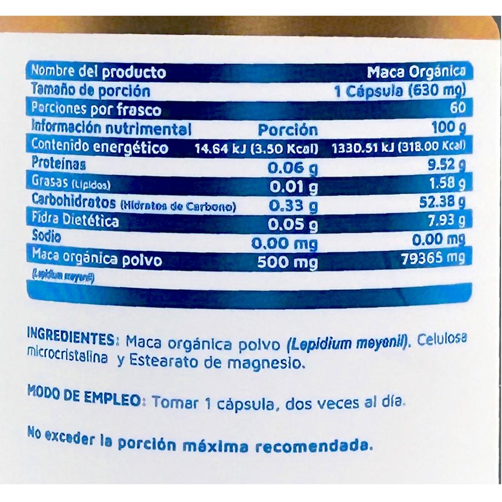 Foto 3 pulgar | Maca Orgánica 60 Cápsulas Vidanat