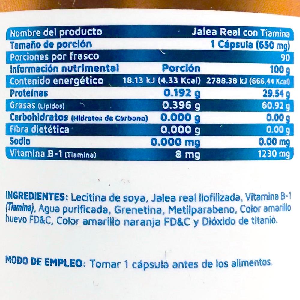 Foto 3 pulgar | Jalea Real Con Tiamina 90 Cápsulas Vidanat
