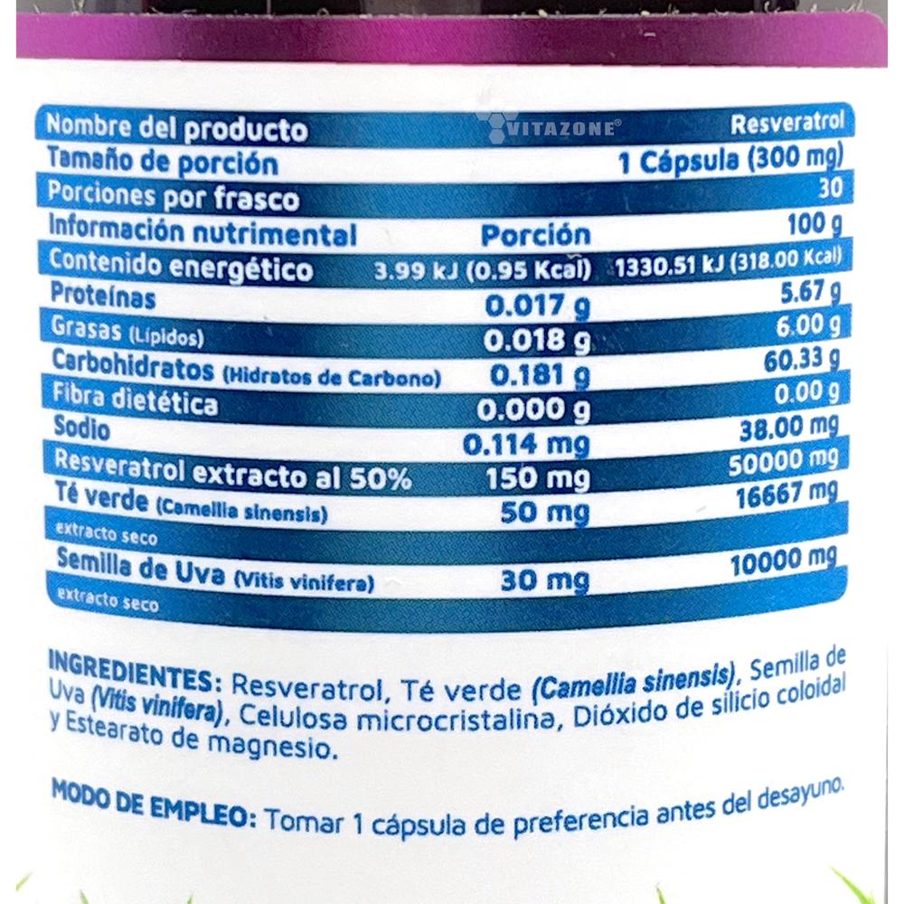 Foto 3 pulgar | Resveratrol Vidanat Té Verde Semilla de Uva 30 Cápsulas