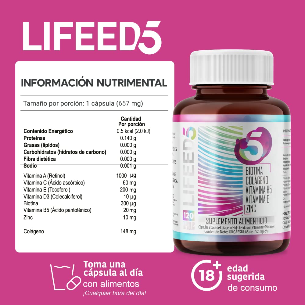 Foto 4 pulgar | Suplemento Alimenticio Lifeed5 con Colágeno 2 Piezas de 120 Cápsulas