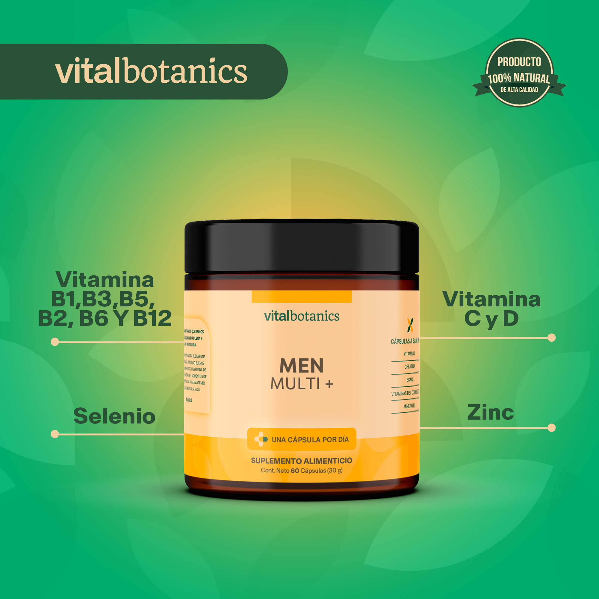 Foto 6 pulgar | Suplemento Alimenticio Vitalbotanics Multivitamínico 60 Cápsulas para Hombre