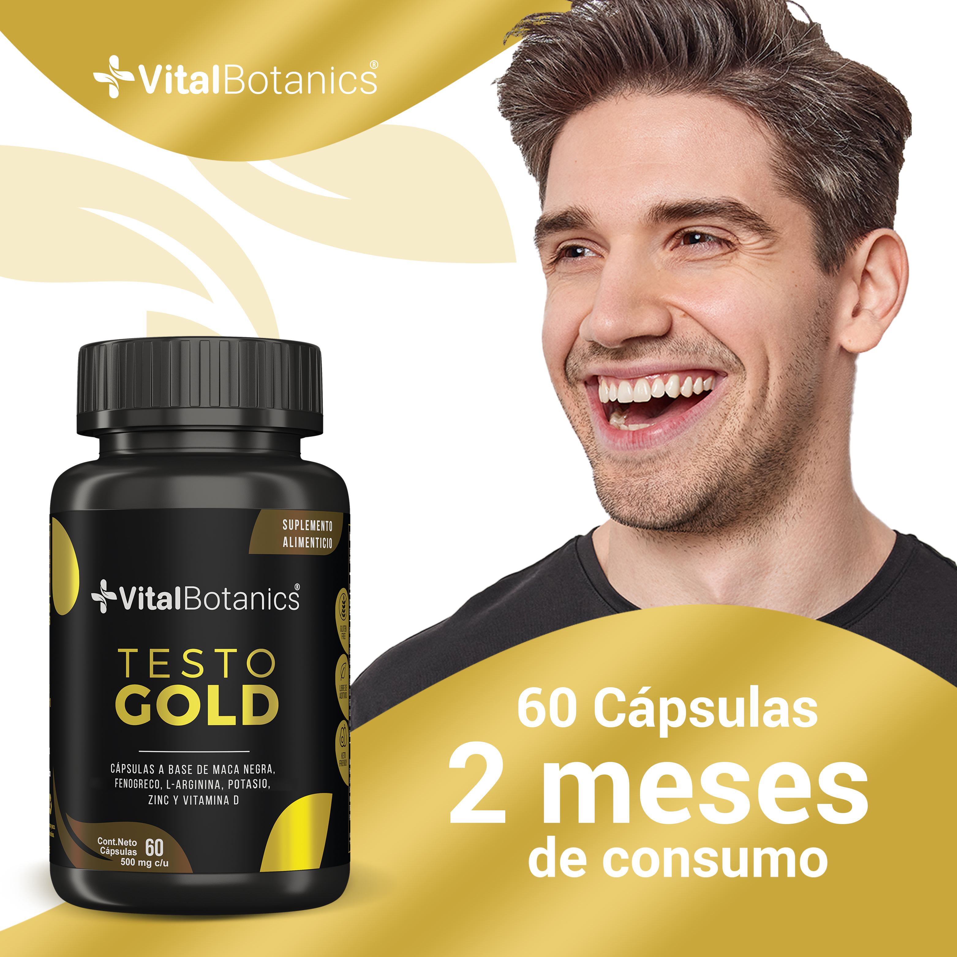 Foto 4 pulgar | Suplemento Alimenticio Vitalbotanics Testo Gold 60 Cápsulas