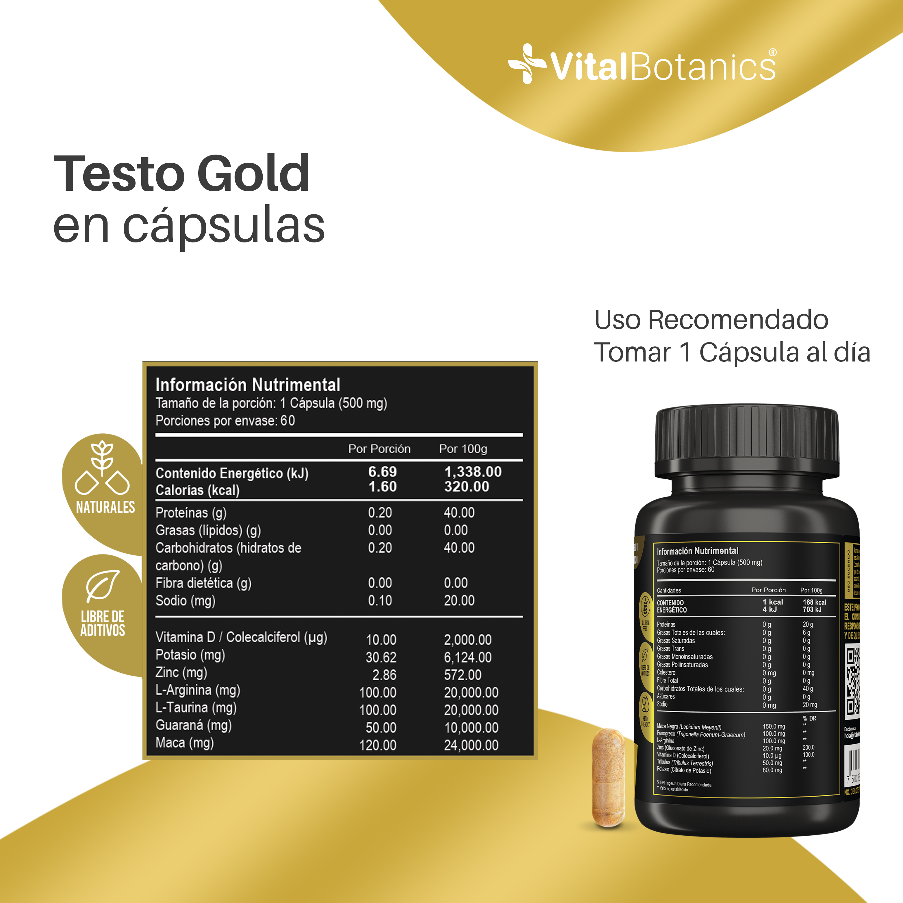 Foto 4 | Suplemento Alimenticio Vitalbotanics Testo Gold 60 Cápsulas