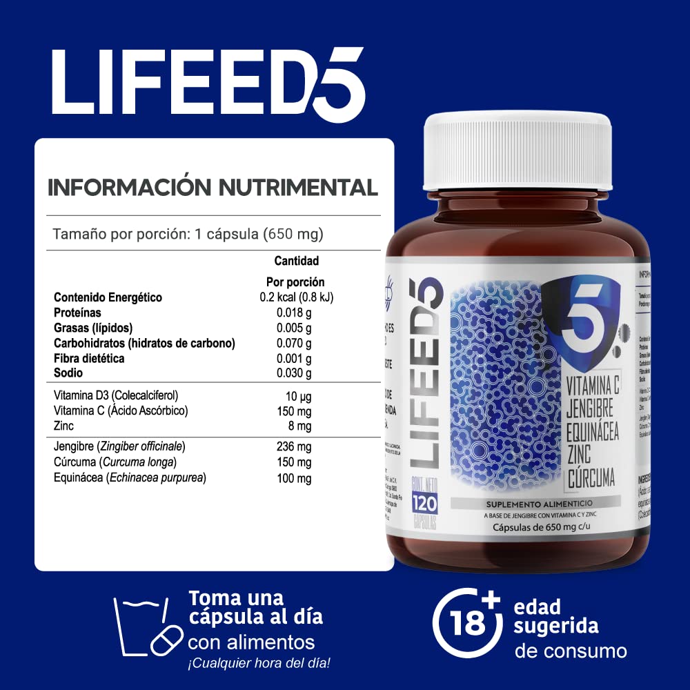 Foto 4 pulgar | Suplemento Alimenticio Immune Jengibre Lifeed5 120 Cápsulas