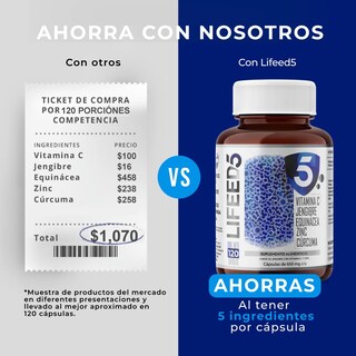 Foto 6 | Suplemento Alimenticio Immune Jengibre Lifeed5 120 Cápsulas