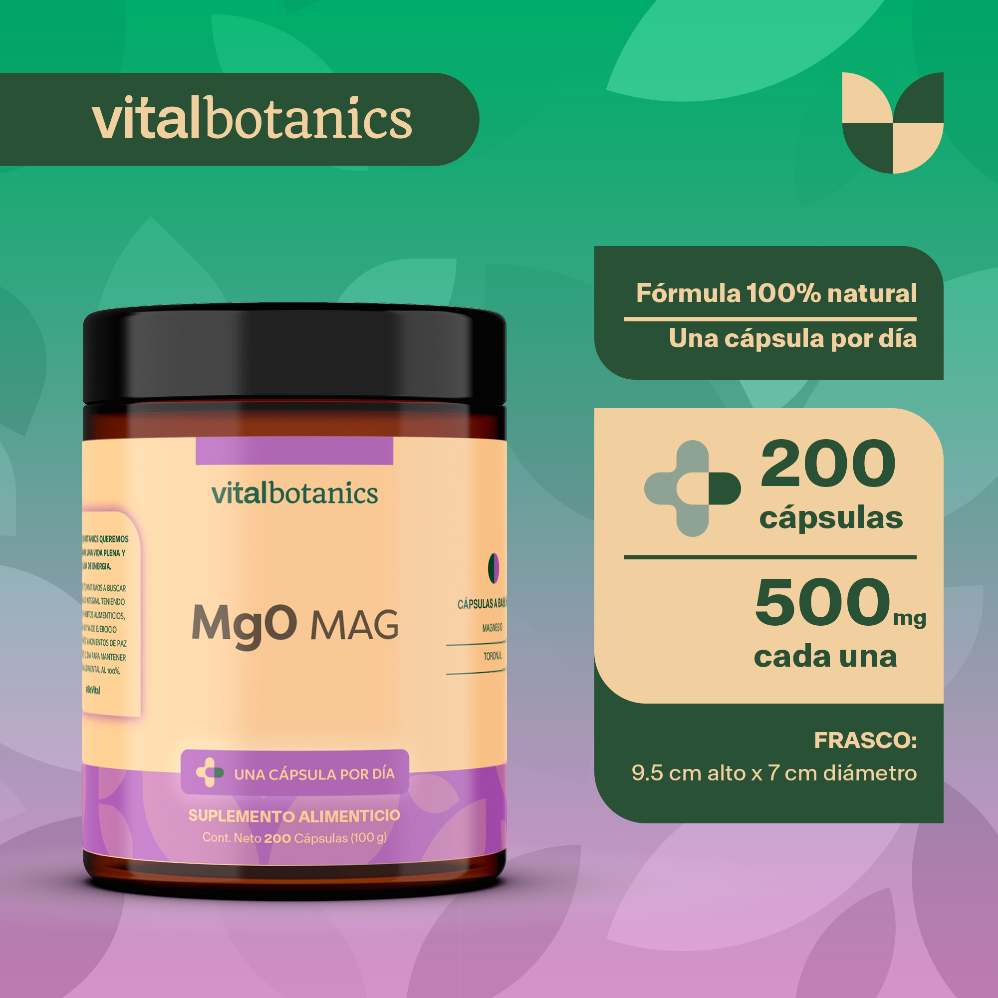 Foto 4 pulgar | Suplemento Alimenticio Vitalbotanics Óxido de Magnesio 200 Cápsulas