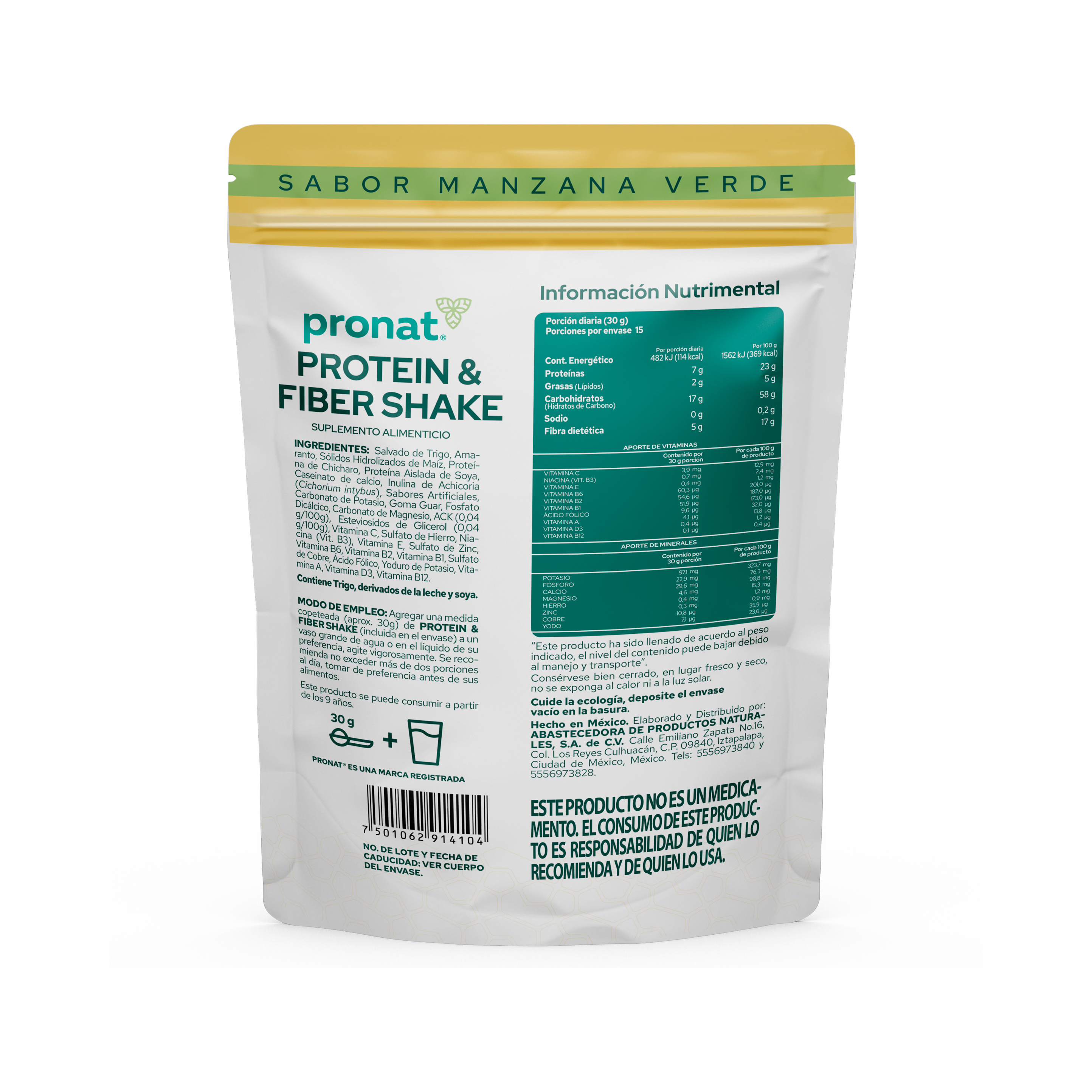 Foto 2 | Suplemento Alimenticio Pronat Protein & Fiber Manzana Verde 450 g