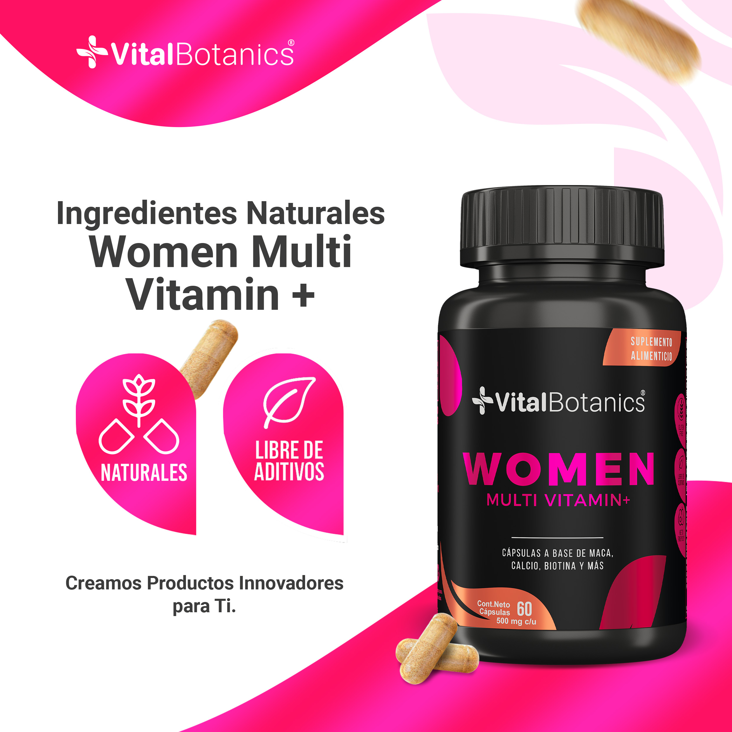 Foto 3 | Multivitamínico Vitalbotanics con Colágeno Mujer 60 Capsulas