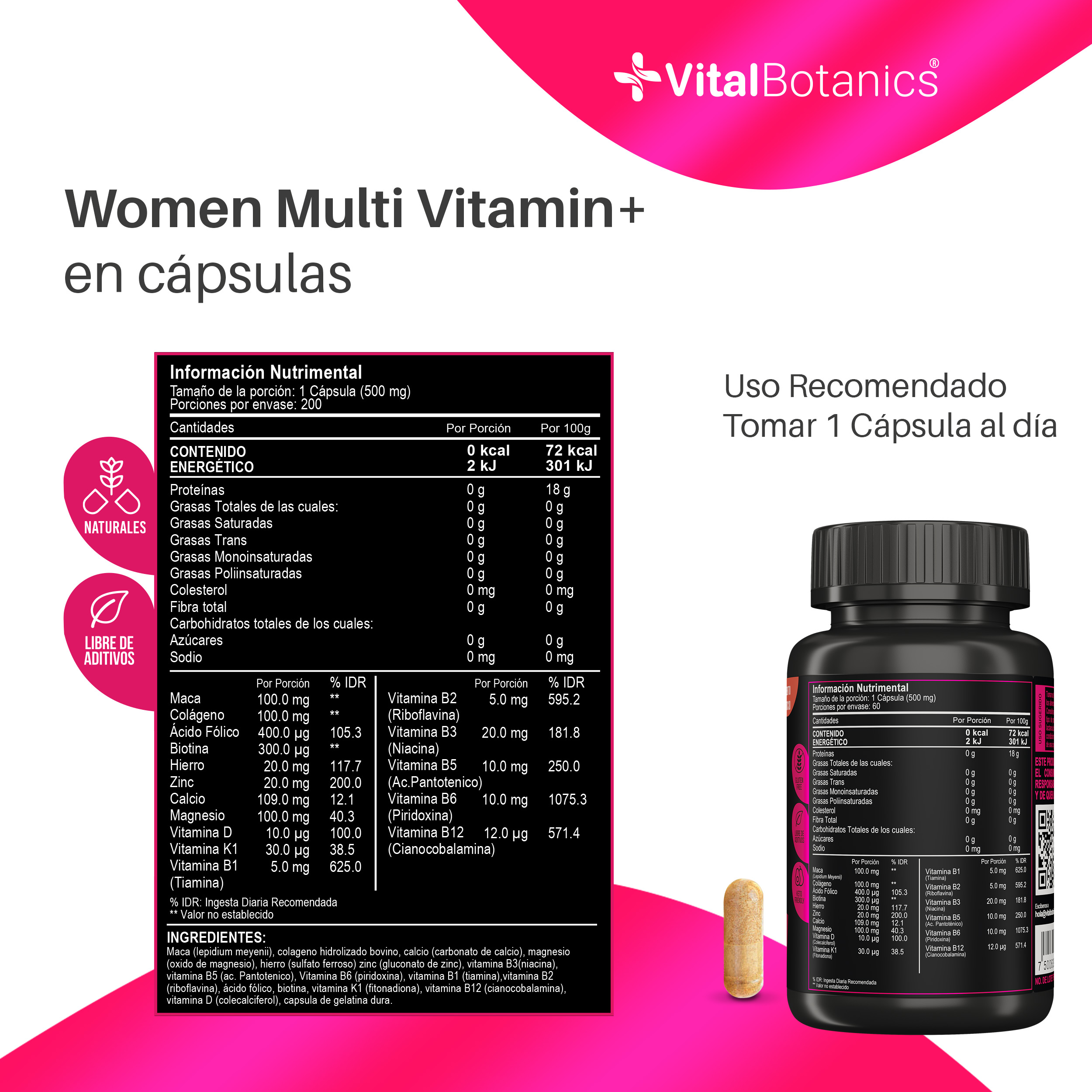 Foto 6 pulgar | Multivitamínico Vitalbotanics con Colágeno Mujer 60 Capsulas