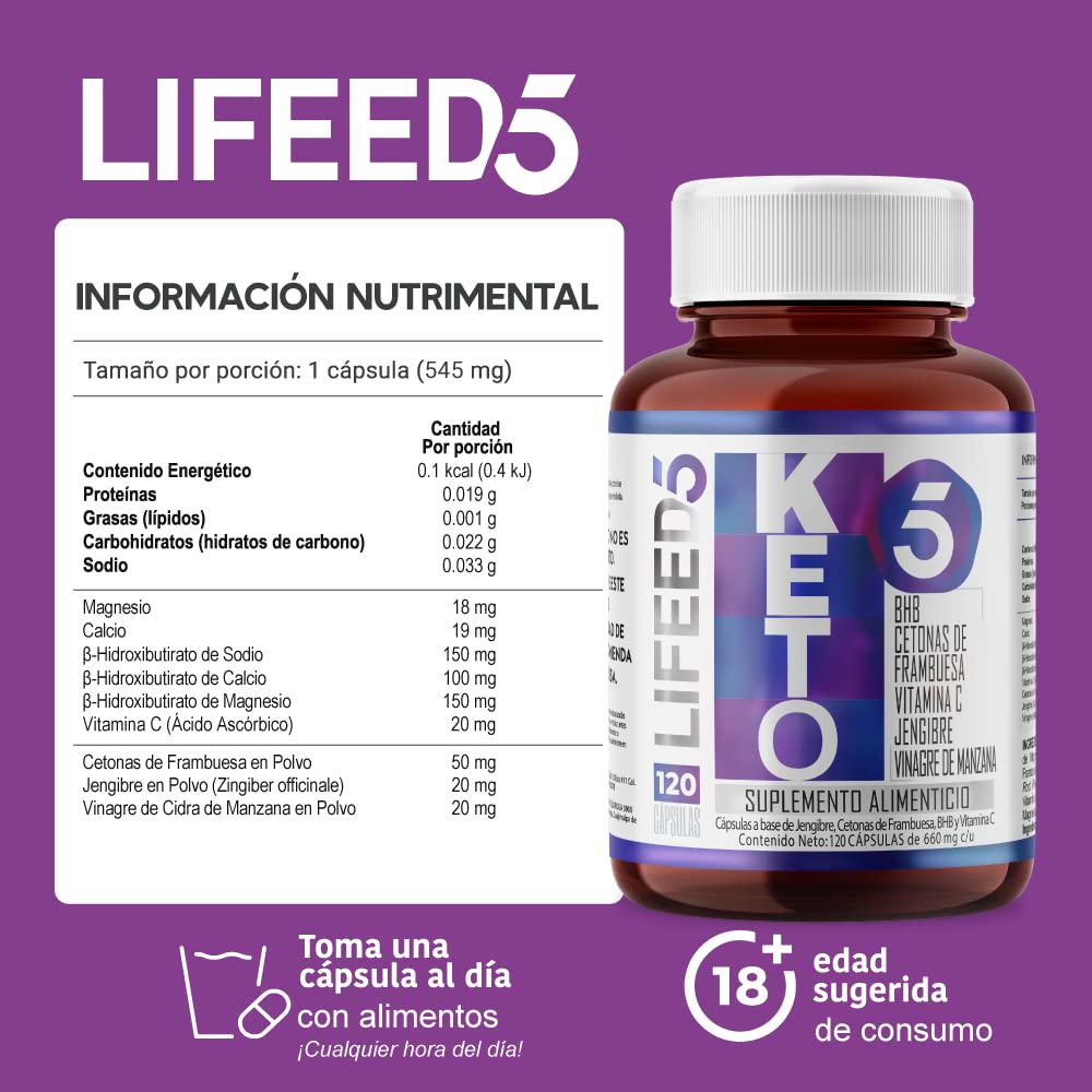 Foto 4 pulgar | Suplemento Alimenticio Lifeed5 Keto con Bhb 120 Cápsulas