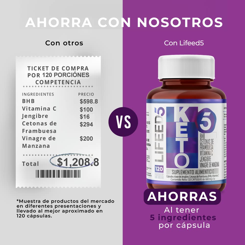 Foto 7 pulgar | Suplemento Alimenticio Lifeed5 Keto con Bhb 120 Cápsulas