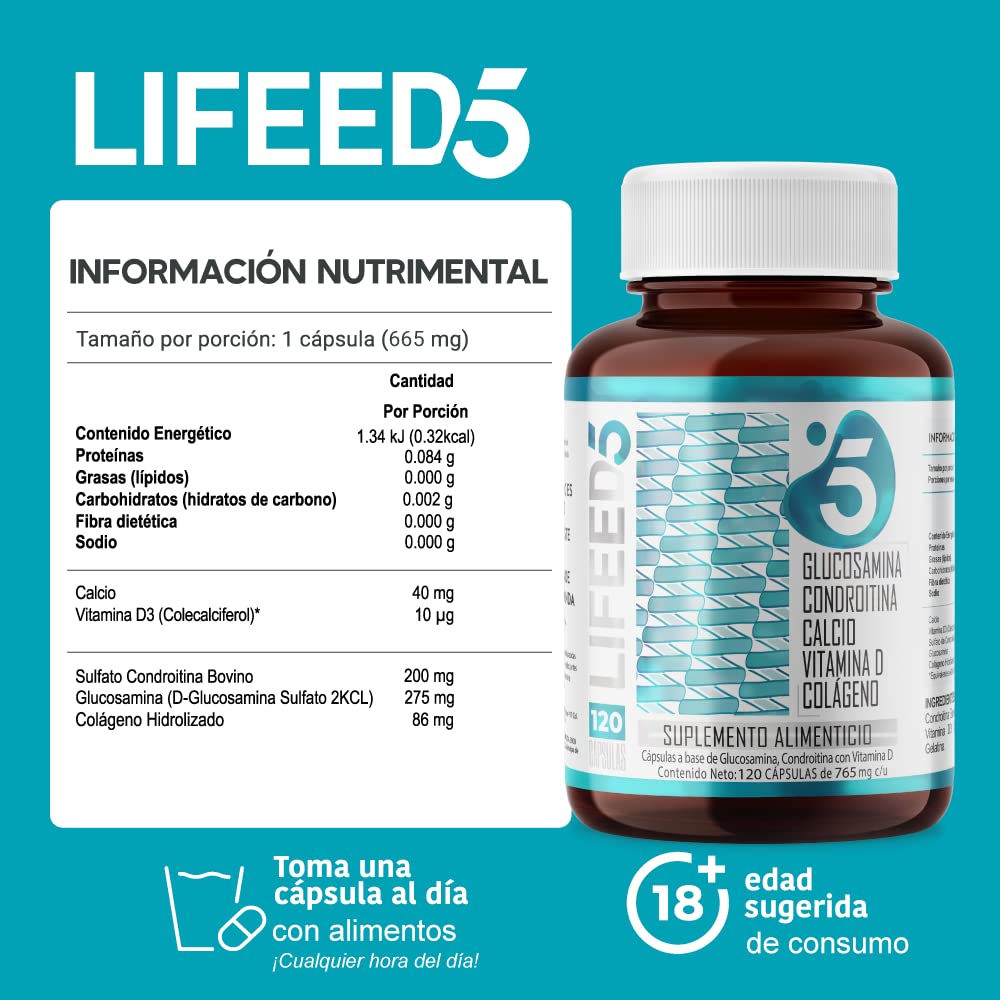 Foto 4 pulgar | Suplemento Alimenticio Lifeed5 Glucosamina 60 Cápsulas