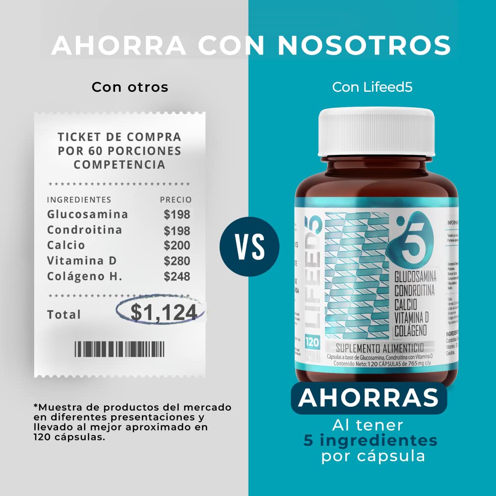 Foto 7 pulgar | Suplemento Alimenticio Lifeed5 Glucosamina 60 Cápsulas