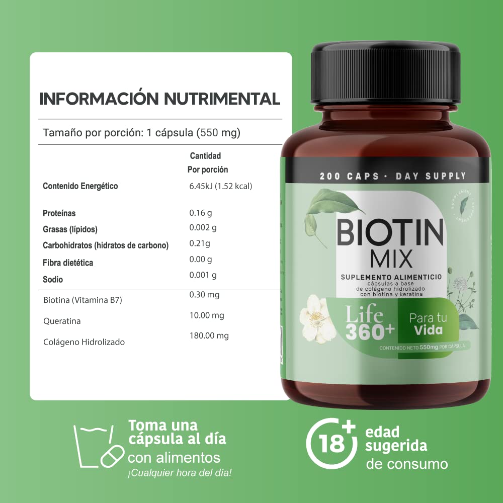 Foto 3 | Suplemento Alimenticio Life 360+ Biotin Mix Piel 200 Cápsulas
