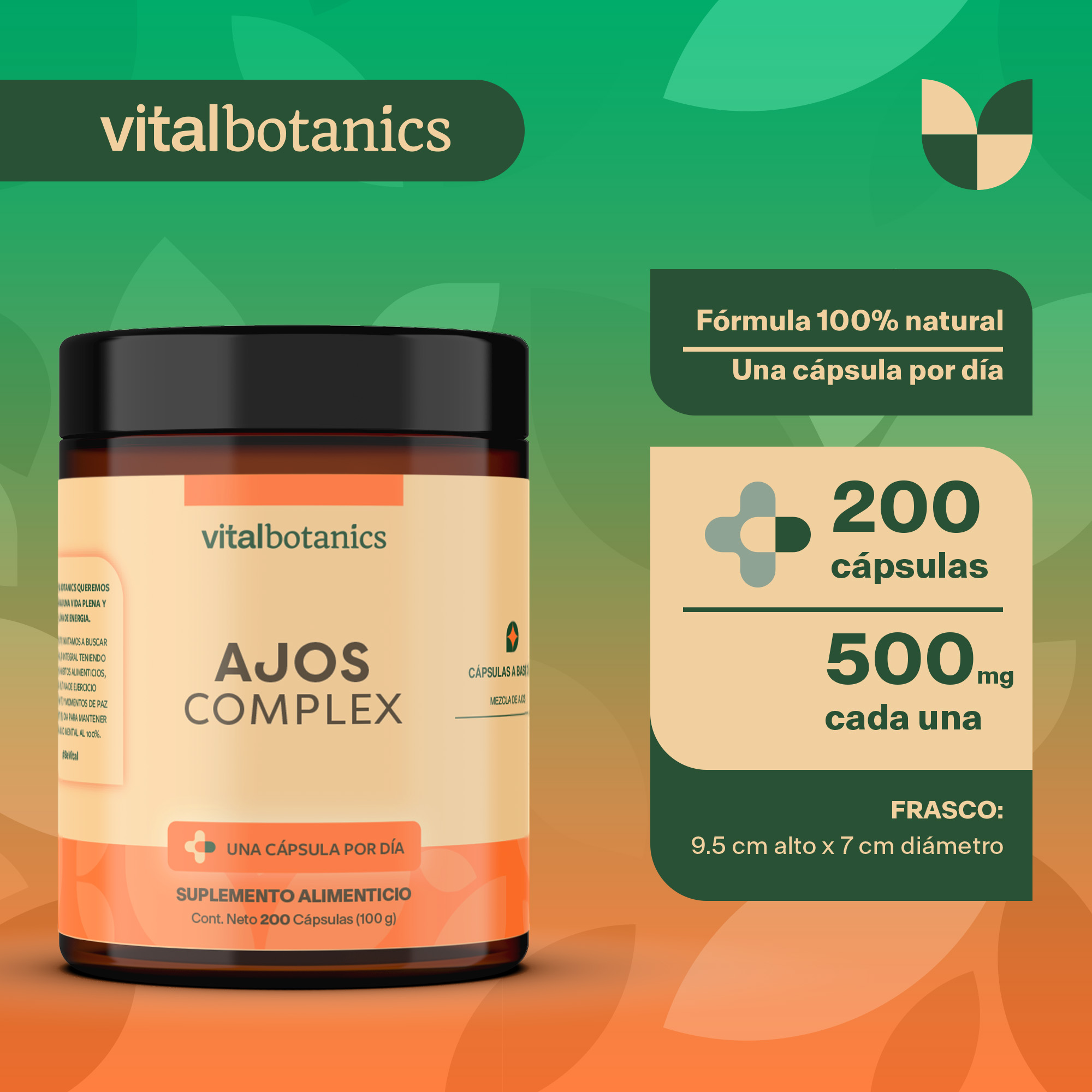 Foto 5 pulgar | Suplemento Alimenticio Vitalbotanics Ajos Complex Multivitamínico 200 Cápsulas