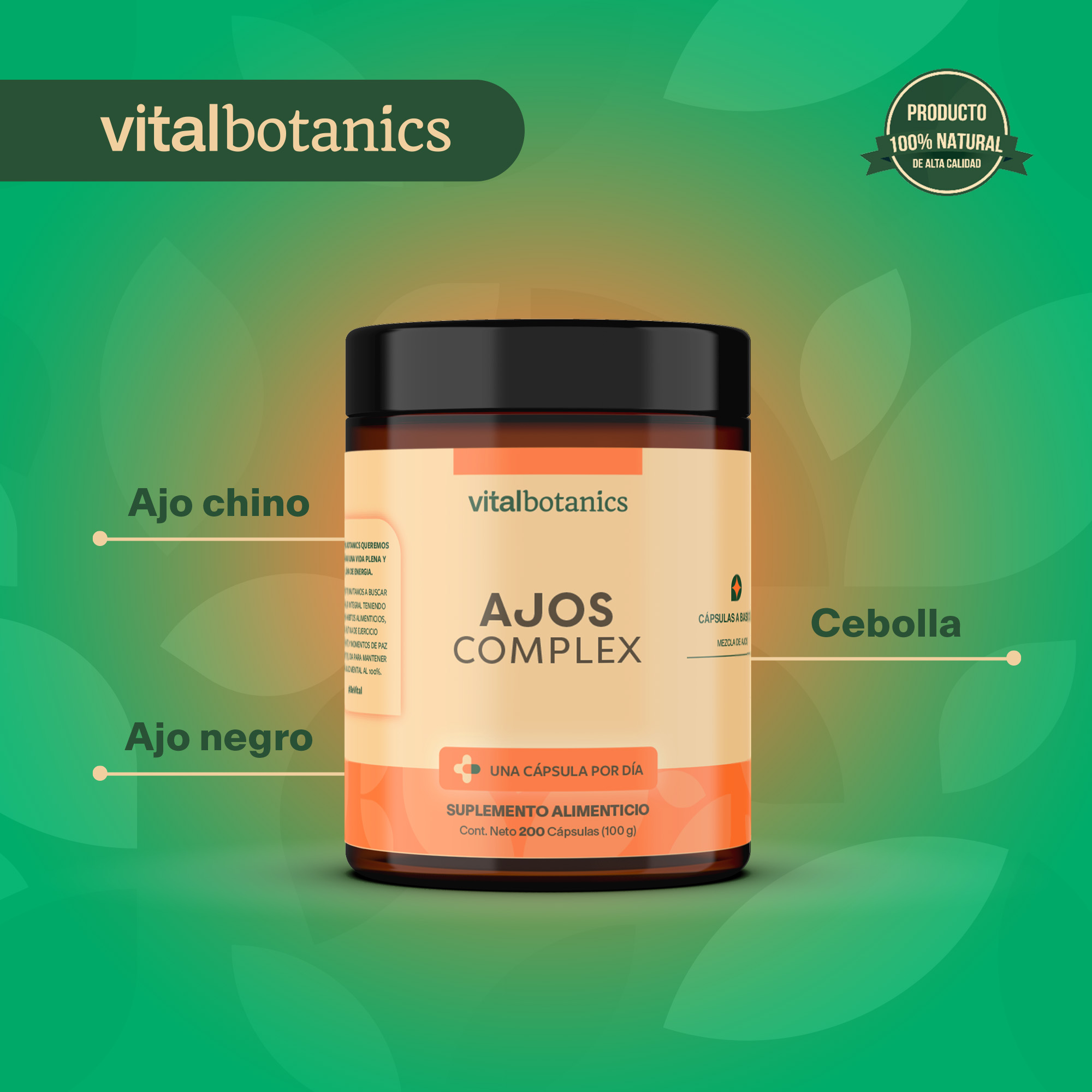 Foto 6 pulgar | Suplemento Alimenticio Vitalbotanics Ajos Complex Multivitamínico 200 Cápsulas