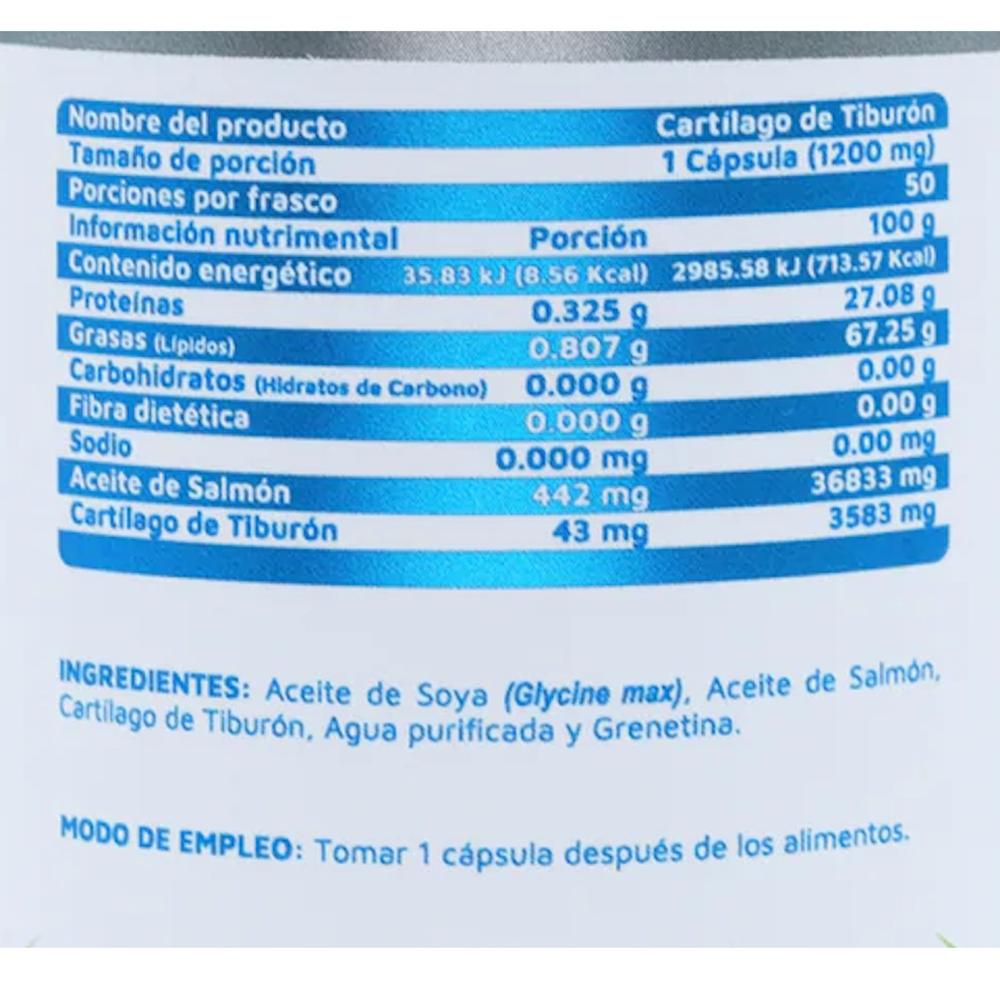 Foto 2 | Cartílago de Tiburón Vidanat VDTCARTILAGOTIBURON color Blanco 50 Cápsulas