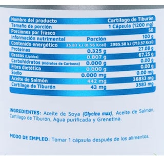 Foto 2 | Cartílago de Tiburón Vidanat VDTCARTILAGOTIBURON color Blanco 50 Cápsulas