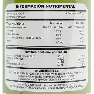Foto 2 | Colágeno Hidrolizado En Polvo Sabor Té Verde De 500 Grs Jahv's.