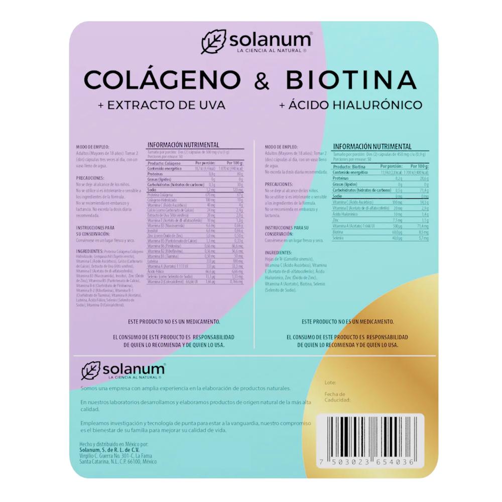 Foto 3 pulgar | Colágeno, Biotina Y Ácido Hialurónico 200 Caps Duo Solanum